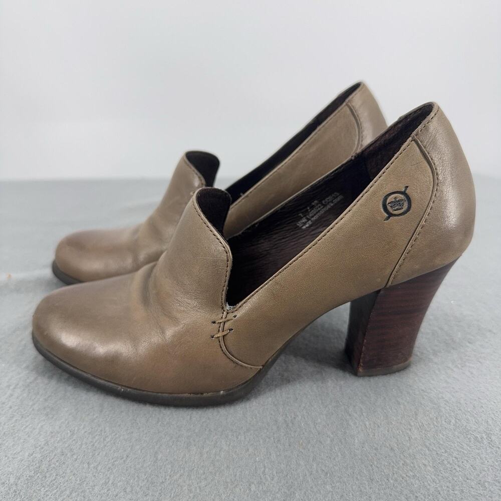 Born Gertrude Slip On Heels Womens 7 38 Brown Leather Block Heel Shooties Loafer